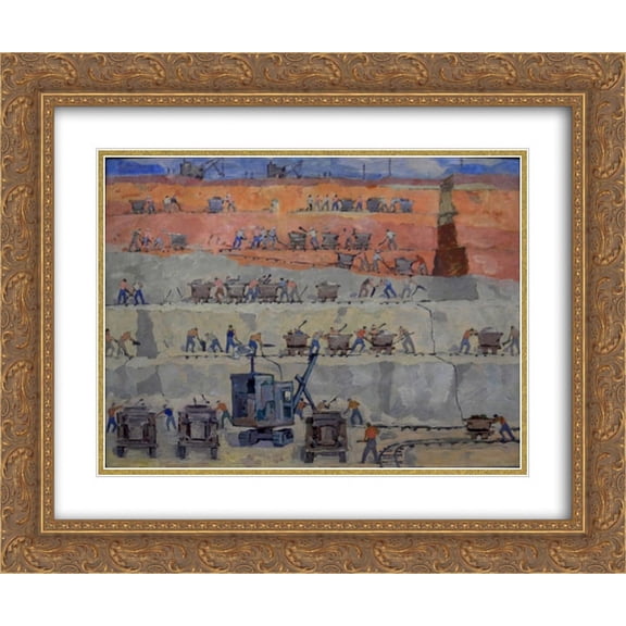 David Kakabadze 2x Matted 24x20 Gold Ornate Framed Art Print 'Processing gumbrine in the vicinity if Kutaisi'