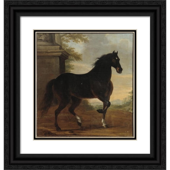 David Klöcker Ehrenstrahl 12x13 Black Ornate Wood Framed Double Matted Museum Art Print Titled: Karl Xis Life Horse Tott (1680)
