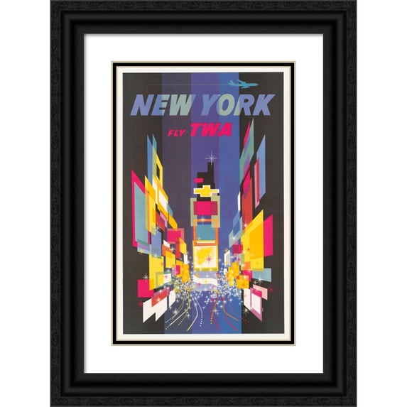 David Klein 11x14 Black Ornate Wood Framed Double Matted Museum Art Print Titled: Fly Twa New York (1960)