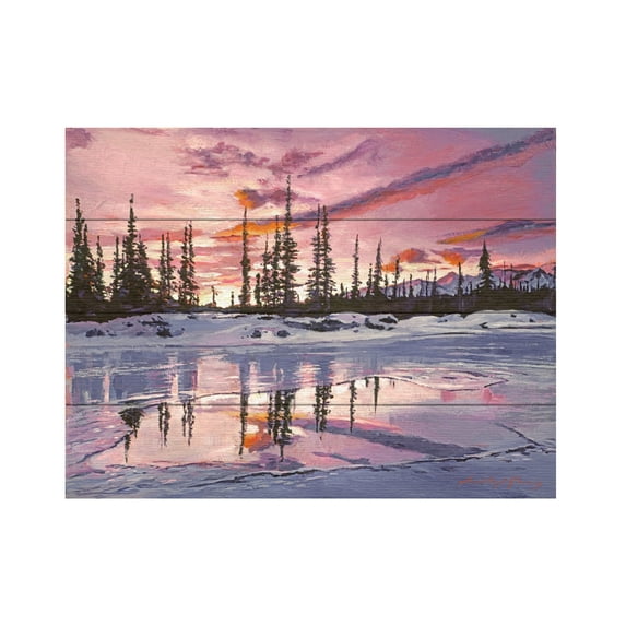 David Lloyd Glover 'Iced Lake At Sunset' Wood Slat Art 12x16