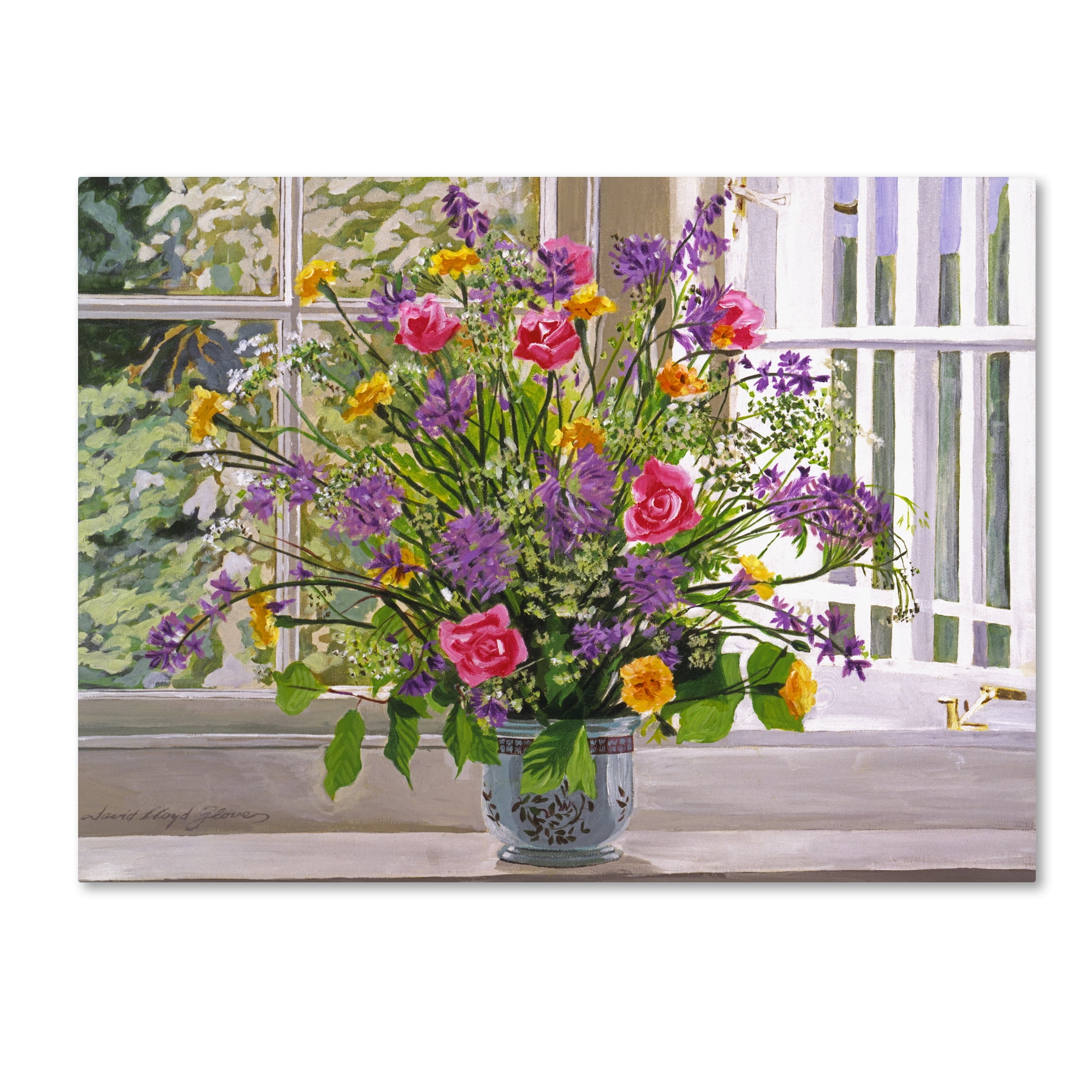 Large Colorful Floral Bouquet on Windowsill Canvas Art