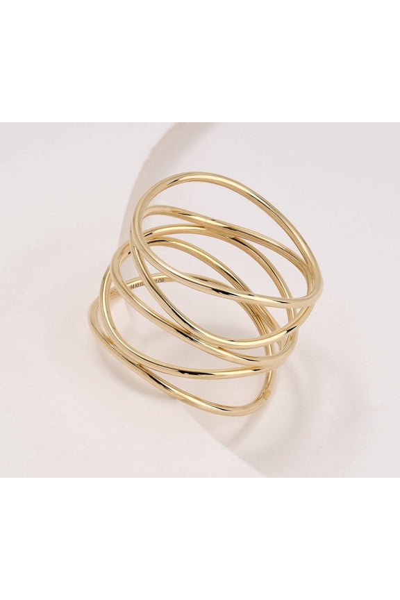 14K yellow Gold Multi Fine Line Ring, Size 10
