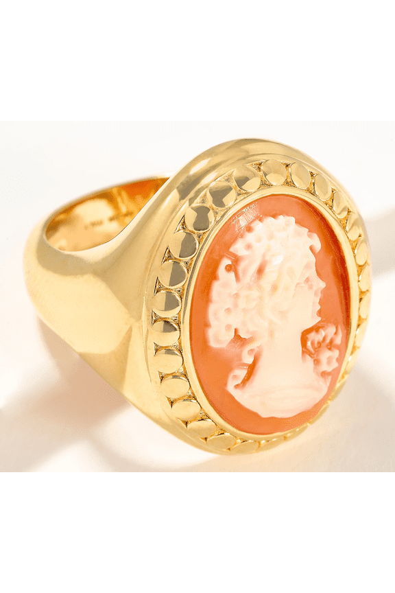 Goldclad Sterling Silver Cameo Beaded Frame Polished Ring, Size 8