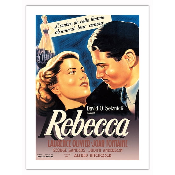 David O.Selznick’s Rebecca - starring Laurence Olivier, Joan Fontaine - Vintage French Movie Poster c.1940 - Bamboo Fine Art 290gsm Paper (Unframed) 12x16in