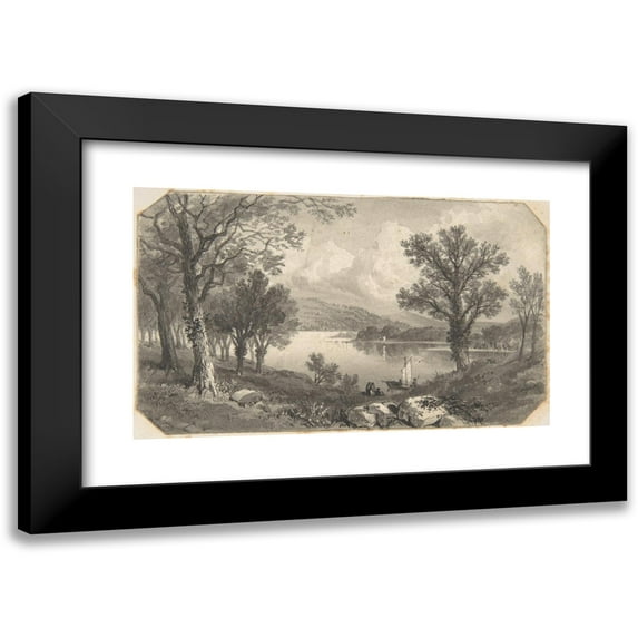 David Octavius Hill 18x12 Black Modern Framed Museum Art Print Titled - View of a Lake or River with a Sailboat (1820-70)