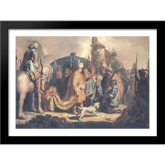 David Offering the Head of Goliath to King Saul 38x28 Large Black Wood Framed Print Art by Rembrandt
