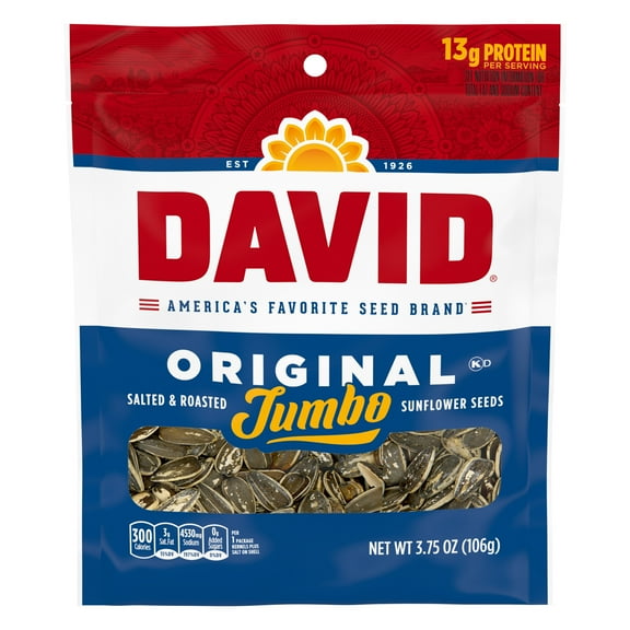 David Original Jumbo Sunflower Seeds, Keto Friendly Snack, 3.75 oz. Bag
