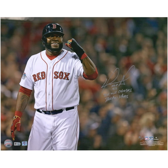 David Ortiz Boston Red Sox Autographed 16" x 20" Fist Pump Photograph with Multiple Inscriptions - Limited Edition of 34 - Fanatics Authentic Certified
