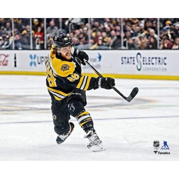 David Pastrnak Boston Bruins Unsigned Black Jersey Shooting Photograph