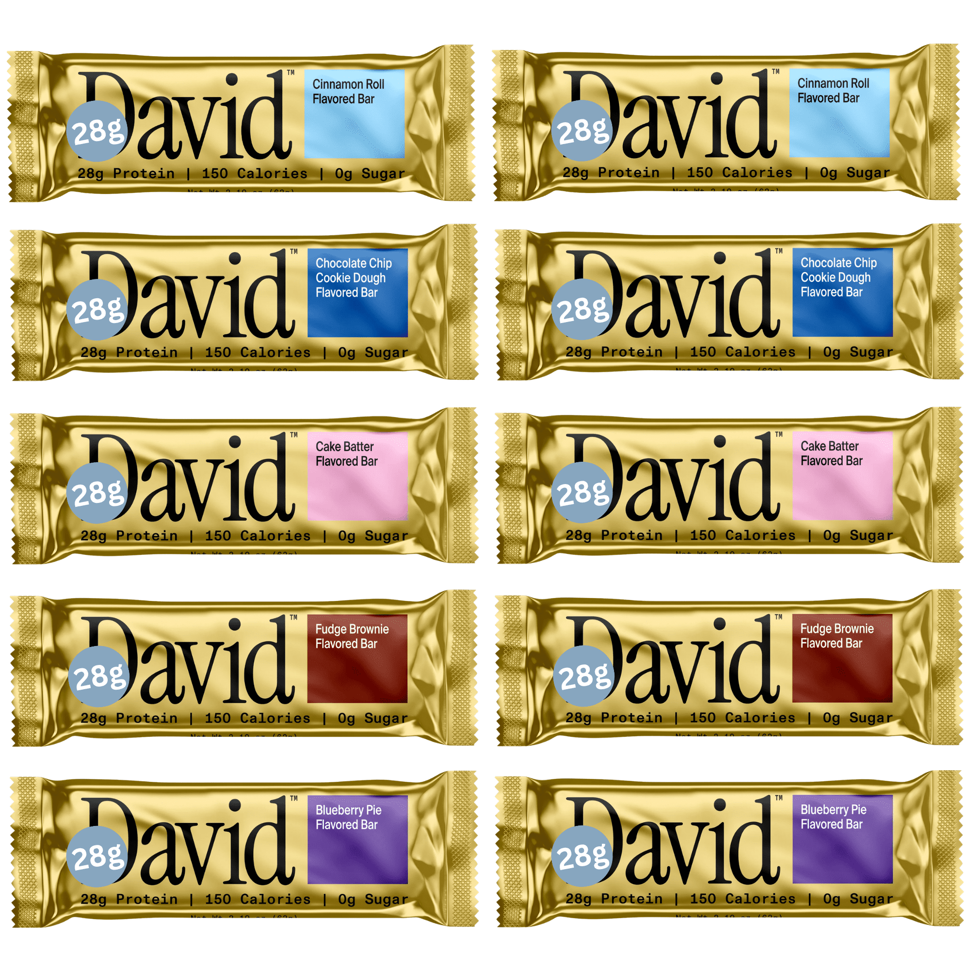 David Protein Bar Variety Pack Sampler, Protein Snacks with 28g of Protein (10 Pack)