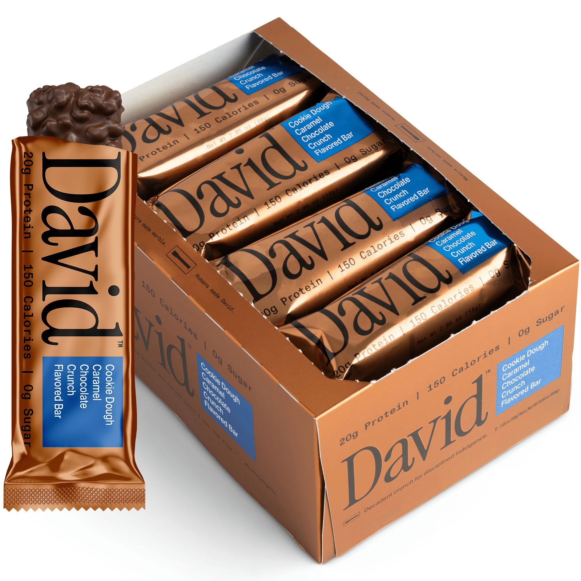 David Bronze High Protein Bars, Cookie Dough Caramel Chocolate Crunch, 20g Protein, 12 Count