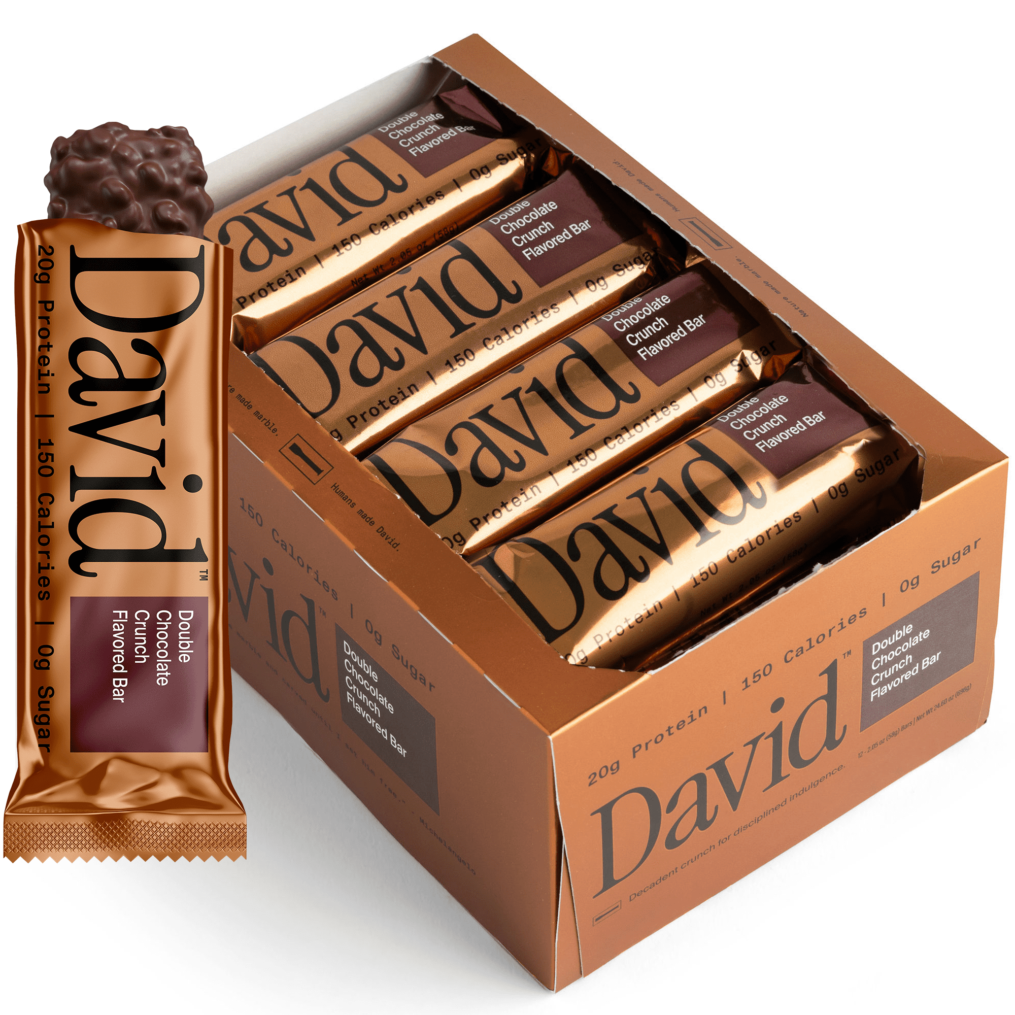 David Bronze High Protein Bars, Double Chocolate Crunch, 20g Protein, 12 Count
