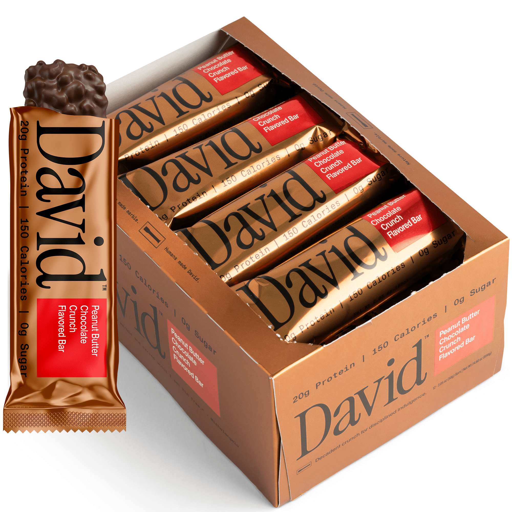 David Bronze High Protein Bars, Peanut Butter Chocolate Crunch, 20g Protein, 12 Count