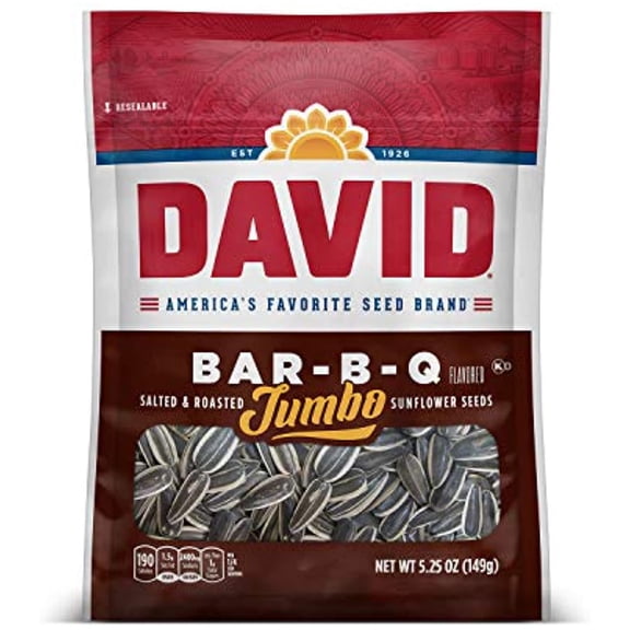 DAVID SEEDS Roasted and Salted Bar-B-Q Jumbo Sunflower Seeds, 5.25 oz, 12 Pack