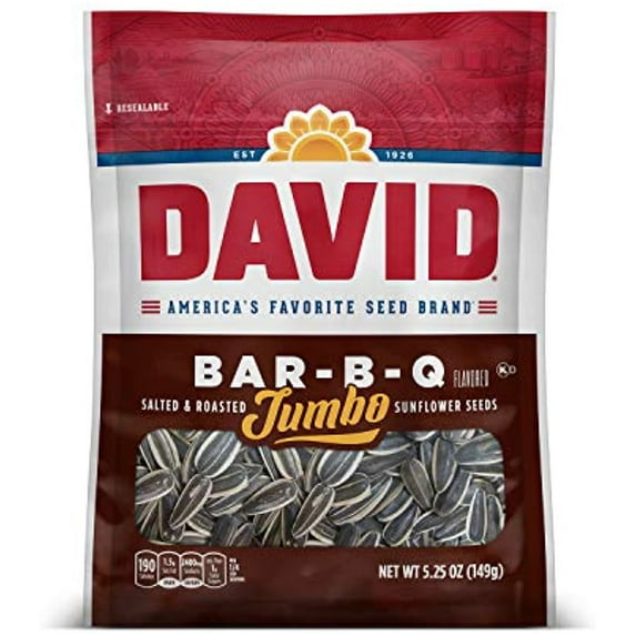 DAVID SEEDS Roasted and Salted Bar-B-Q Jumbo Sunflower Seeds, 5.25 oz, 12 Pack
