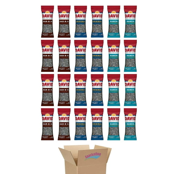 David Roasted and Salted Sunflower Seeds, Variety, (Original, BBQ, Ranch, 1.625 Ounce Each, 8 per Flavor) (Pack of 24)
