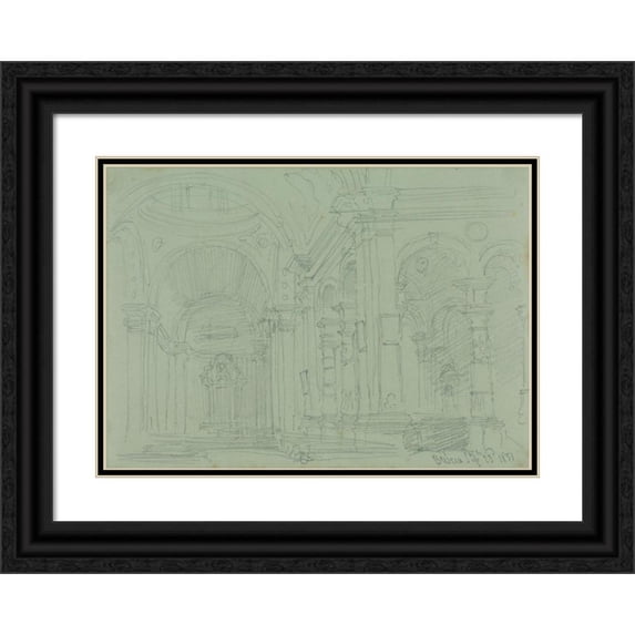 David Roberts 14x11 Black Ornate Wood Framed Double Matted Museum Art Print Titled: The Duomo at Brescia, Interior (1851)