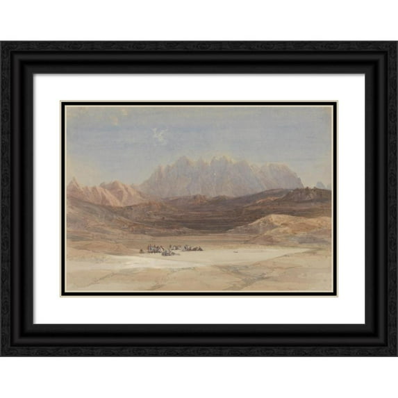 David Roberts 14x11 Black Ornate Wood Framed Double Matted Museum Art Print Titled: The Plain of El Raheh, Mount Sinai (1839)