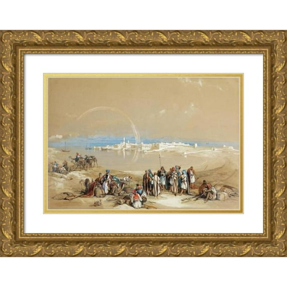 David Roberts 18x13 Gold Ornate Wood Frame and Double Matted Museum Art Print Titled - Suez (1840)