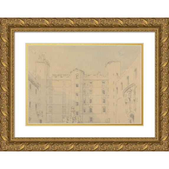 David Roberts 24x18 Gold Ornate Framed and Double Matted Museum Art Print Titled - Linlithgow Palace Courtyard, West Lothian