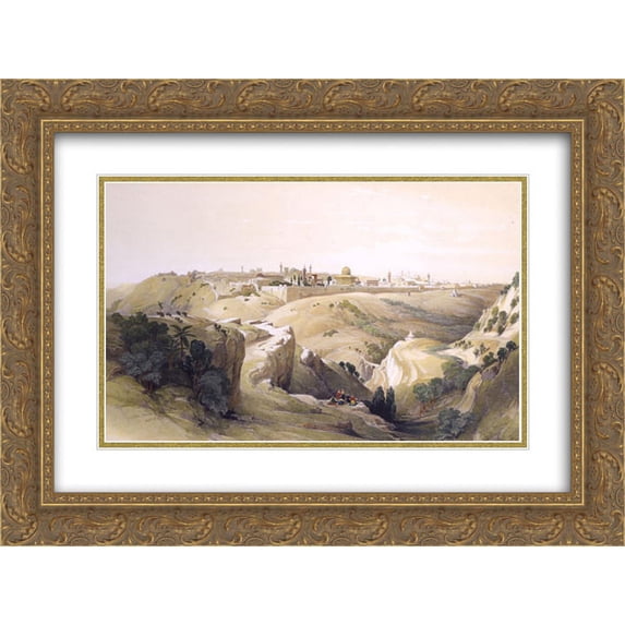 David Roberts 2x Matted 24x20 Gold Ornate Framed Art Print 'Jerusalem from the Road Leading to Bethany '