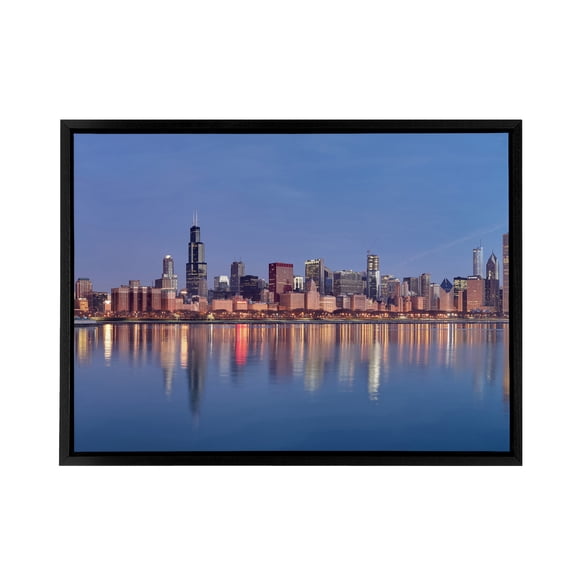 David Schwen Chicago Sunrise Skyline Photo Black Framed Canvas Art Print 12X16"
