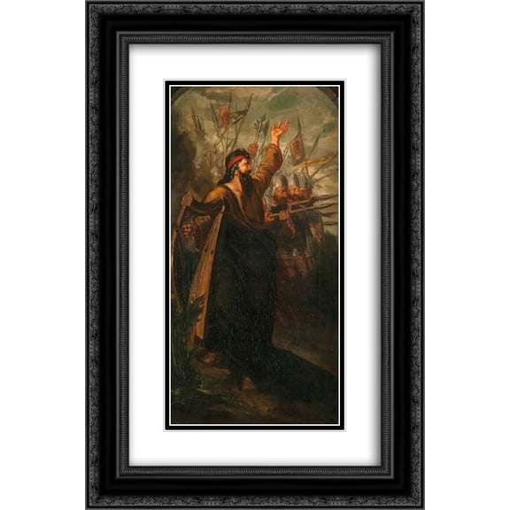 David Scott 2x Matted 18x24 Black Ornate Framed Art Print 'Scottish War. The Spear (triptych, left panel)'