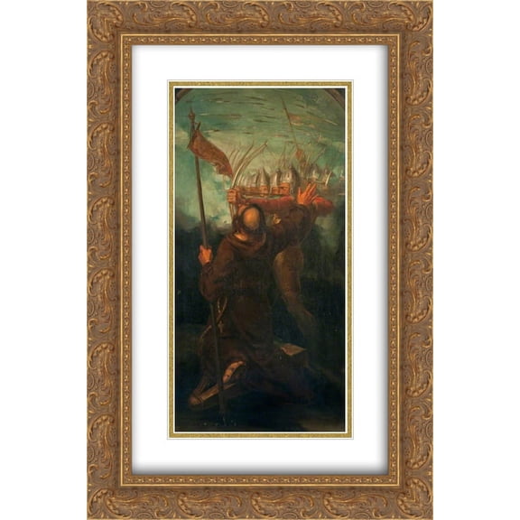David Scott 2x Matted 18x24 Gold Ornate Framed Art Print 'English War. The Spear (triptych, right panel)'