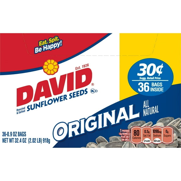 David Seed SunFlower Seeds, Original, 36 Count Pack of 1