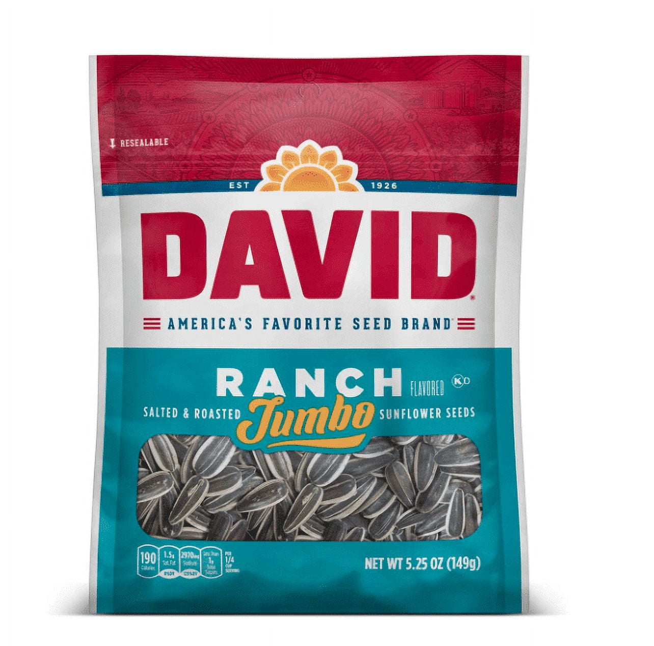 David Seeds Jumbo Sunflower Ranch Flavor, 5.25-Ounce Bag (Pack of 12)