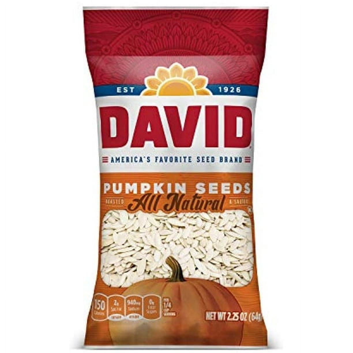 David Seeds Roasted And Salted Pumpkin Seeds, 2.25 Oz, 12 Pack