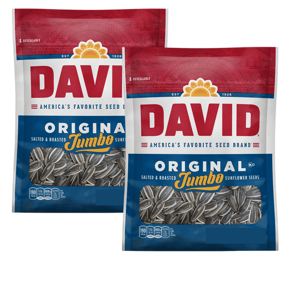 David Seeds Roasted and Salted Original Jumbo Sunflower Seeds, Gluten Free & Keto Friendly Seeds Snacks Great for On-the-Go Snacking Movie Nights Camping Picnic Halloween Trick or Treats 3.75oz- 2PK