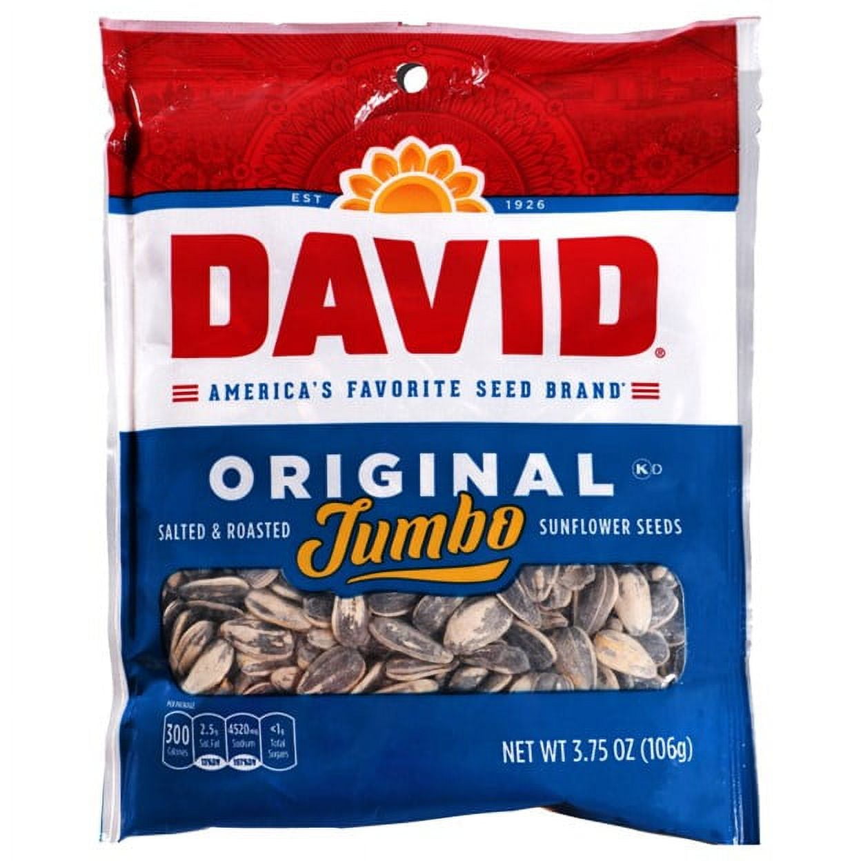 David Seeds Roasted and Salted Original Jumbo Sunflower Seeds, Keto Friendly, 3.75 Oz, 3 Pack