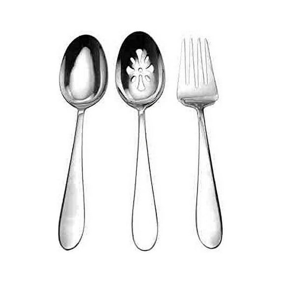 David Shaw Splendide Stainless Steel 3 Piece Serving Utensils Set | Alpia Design, Complements a Wide Variety of Flatware Patterns, Dishwasher Safe, Solid Serving Spoon, Slotted Spoon, Serving Fork