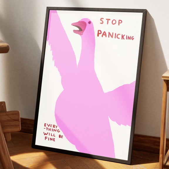David Shrigley Stop Panicking Art Print €” Pink Duck Quote Poster UNFRAMED PAPER POSTER, Home Decor, Vintage Gift, Living Room Dercor
