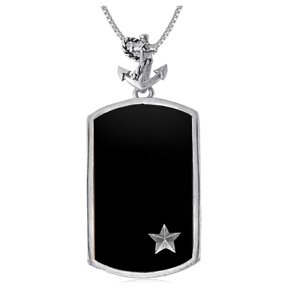 David Sigal Anchor Dog Tag with Synthetic Crystal in Stainless Steel for Men