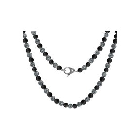 David Sigal Matte Black Onyx and Crystal Necklace In Stainless Steel for Men
