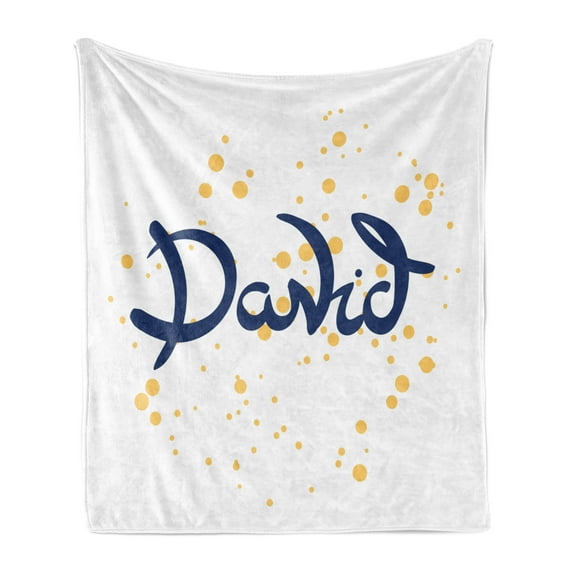 David Soft Flannel Fleece Throw Blanket, Hand Drawn Lettering Design with Traditional Male Name on Dotted Background, Cozy Plush for Indoor and Outdoor Use, 50" x 70", Dark Blue Mustard, by Ambesonne