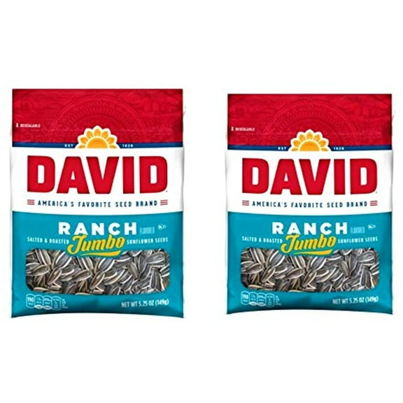 David, Sunflower Seeds, Roasted and Salted, Ranch, 5.25oz Bag (Pack of 2)