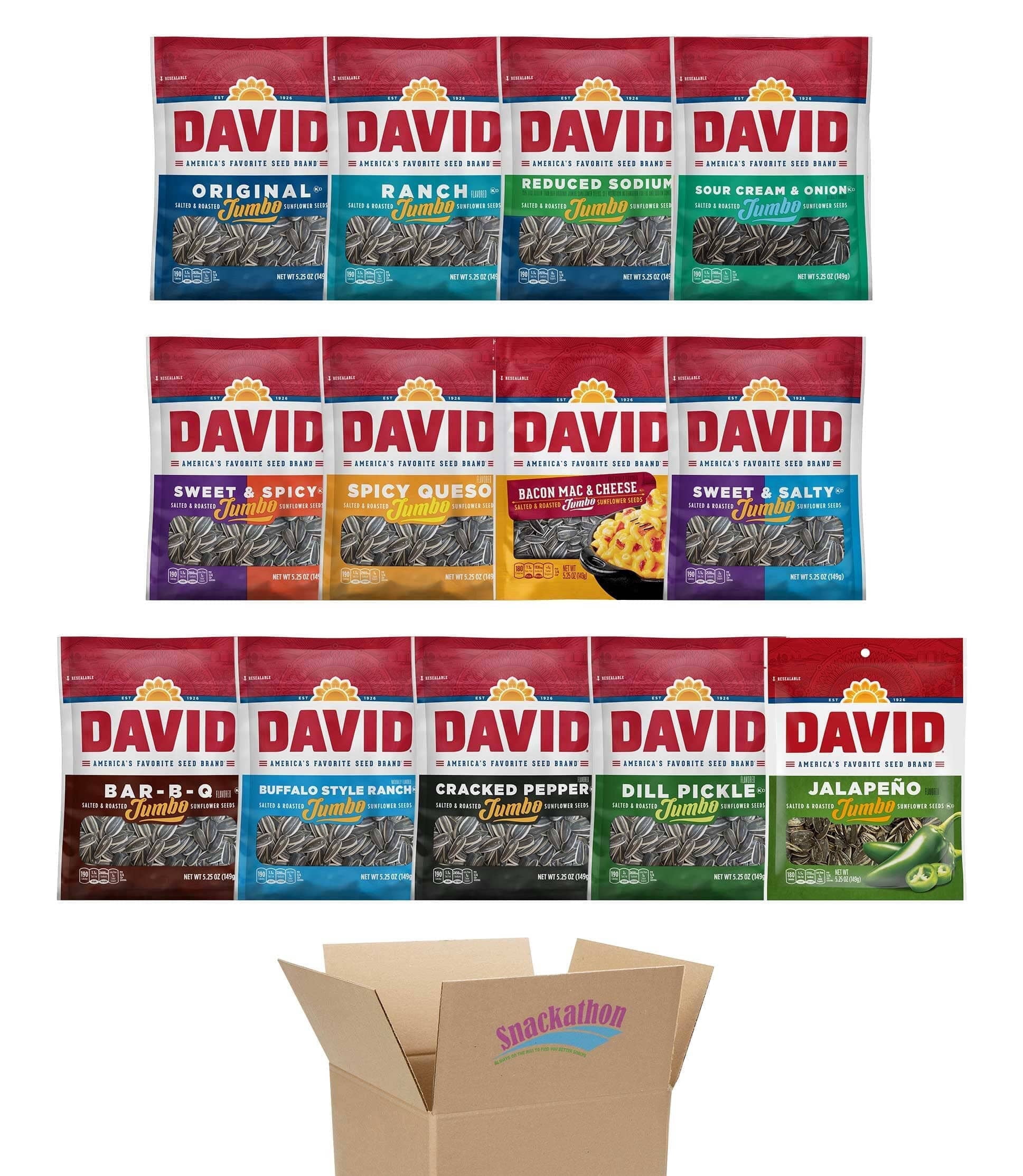 David Sunflower Seeds Variety Pack, 13 Flavors, 5.25 Ounce Each, 1 Bag per Flavor
