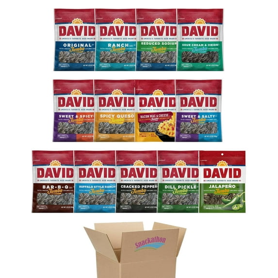 David Sunflower Seeds Variety Pack, 13 Flavors, 5.25 Ounce Each, 1 Bag per Flavor