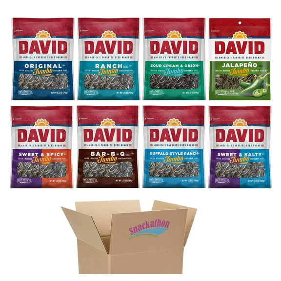 David Sunflower Seeds Variety Pack, 8 Essential Flavors, 5.25 Ounce Each, 1 Bag per Flavor