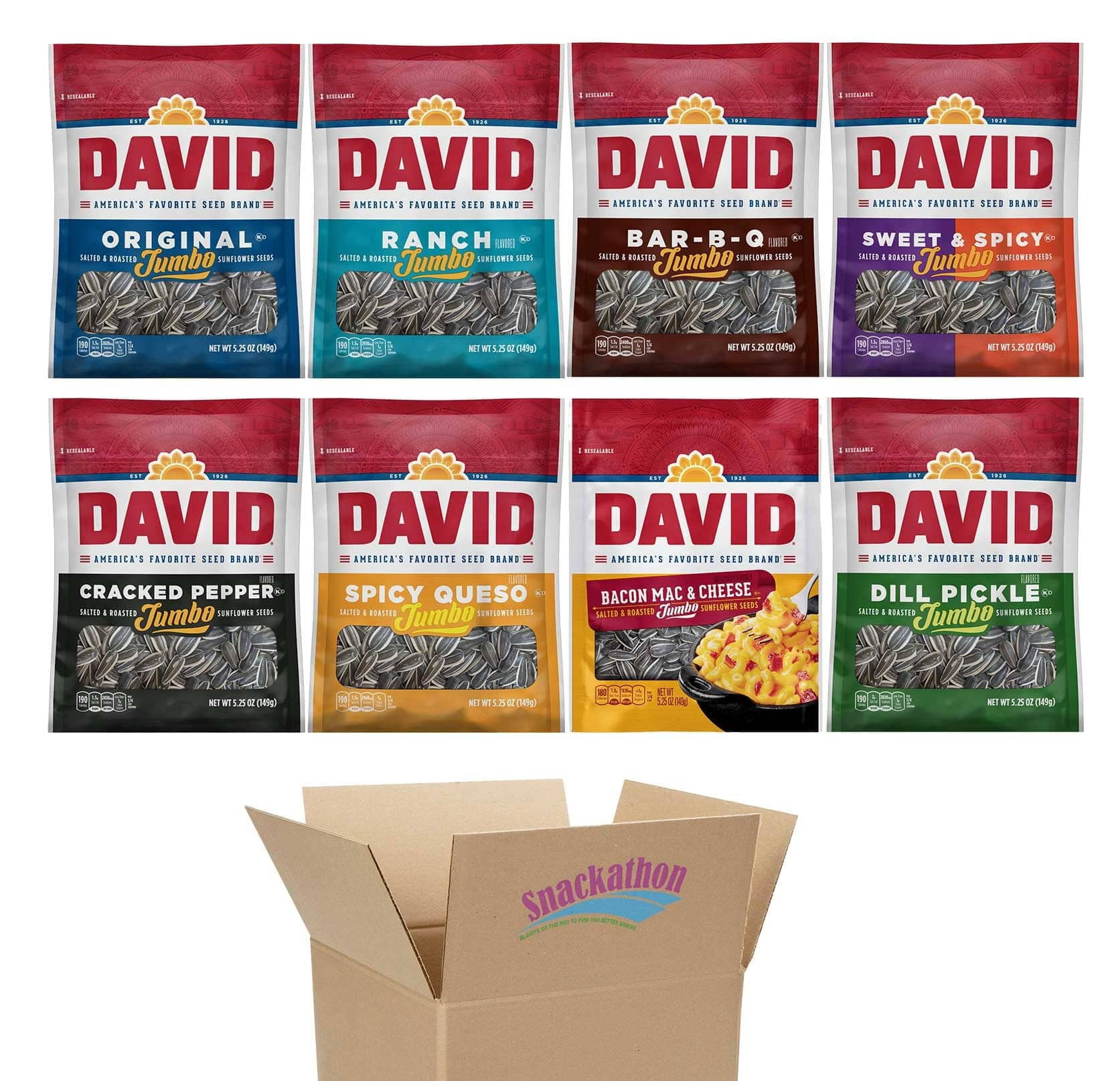 David Sunflower Seeds Variety Pack, 8 Exciting Flavors, 5.25 Ounce Each