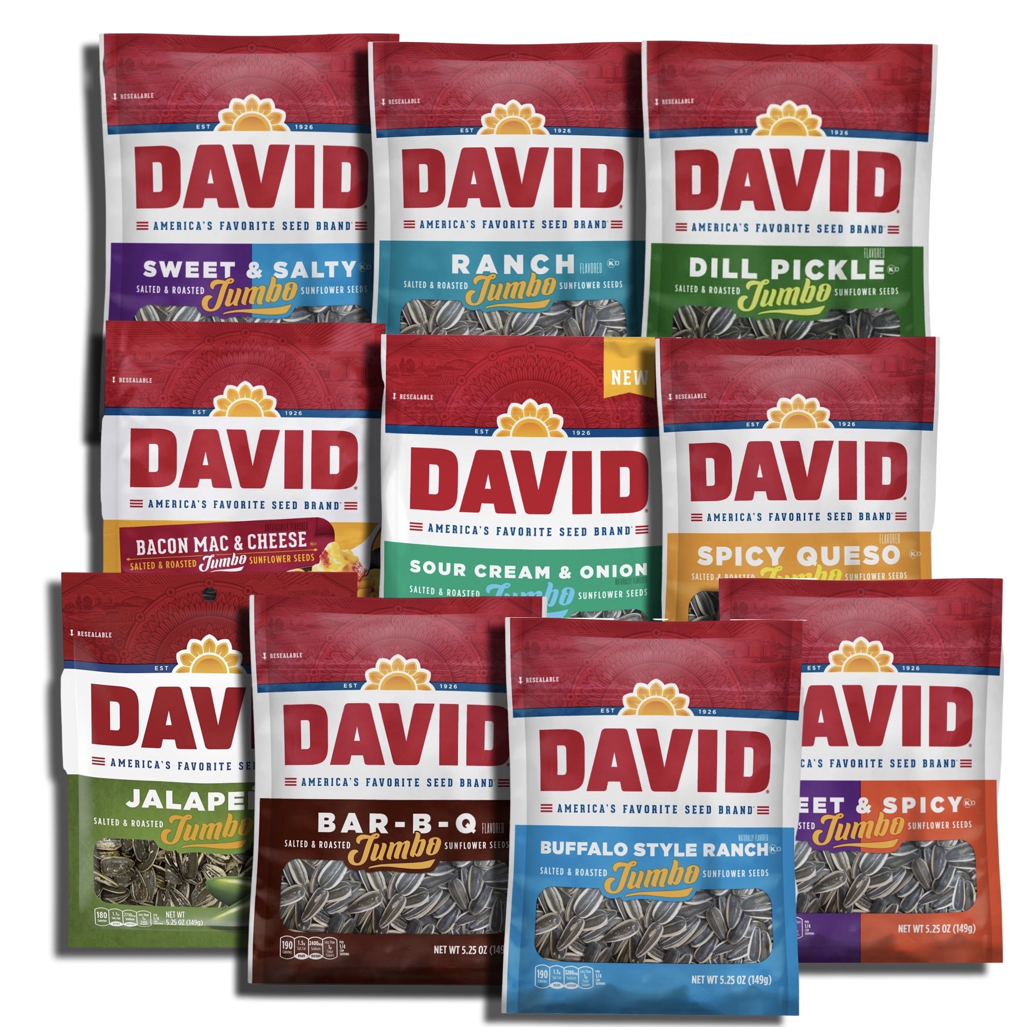 David Sunflower Seeds Variety Pack with BBQ, Dill Pickle, Ranch, Bacon