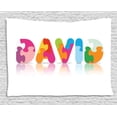 thumbnail image 1 of David Tapestry, Ancestral Male Name with Religious Connotations and Colorful Puzzle Style Letters, Wall Hanging for Bedroom Living Room Dorm Decor, 60W X 40L Inches, Multicolor, by Ambesonne, 1 of 1