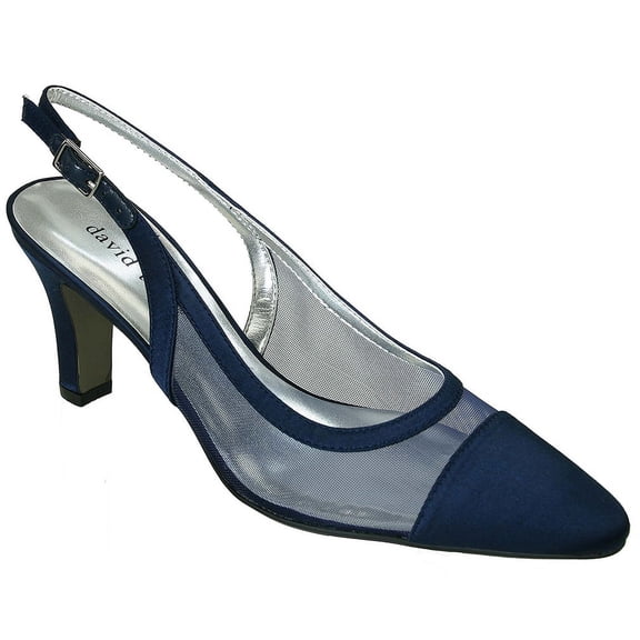 David Tate Women's Vegas Dress Pumps Navy Satin Mesh 6.5 W