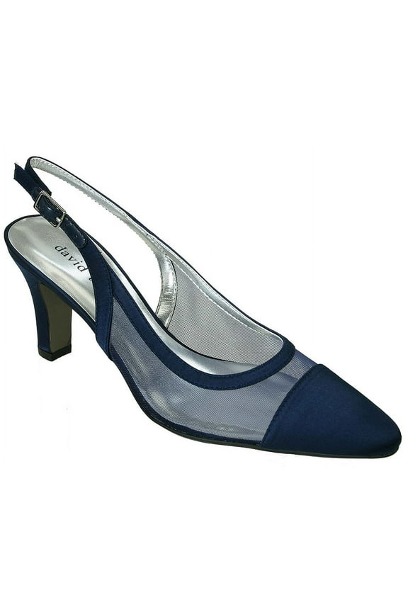 Women's Vegas Dress Pumps Navy Satin Mesh 6.5 W