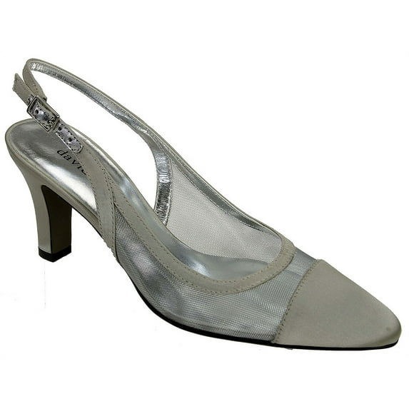 David Tate Women's Vegas Dress Pumps Silver Satin Mesh 13 WW