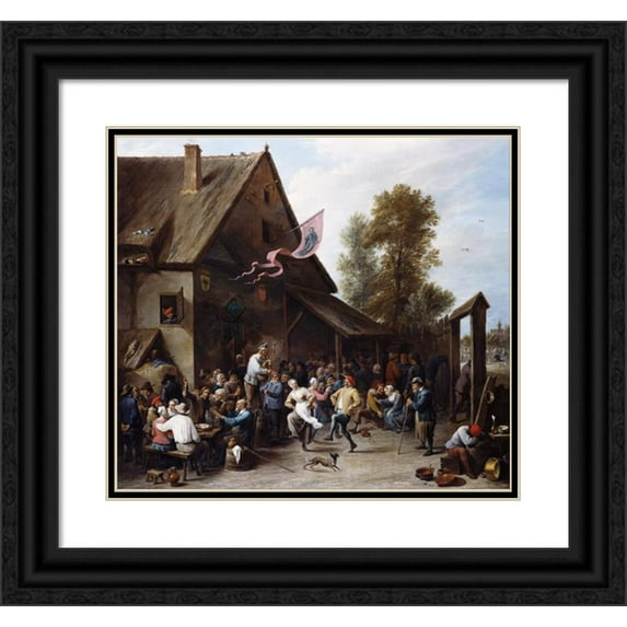 David Teniers The Younger 13x12 Black Ornate Wood Framed Double Matted Museum Art Print Titled: Kermis on St George's Day