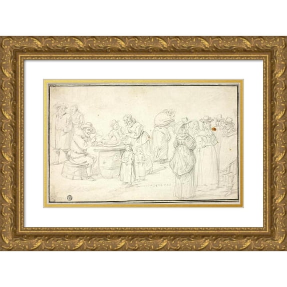 David Teniers The Younger 14x10 Gold Ornate Wood Frame and Double Matted Museum Art Print Titled - Study for Country Festival Near Antwerp (C. 1646)